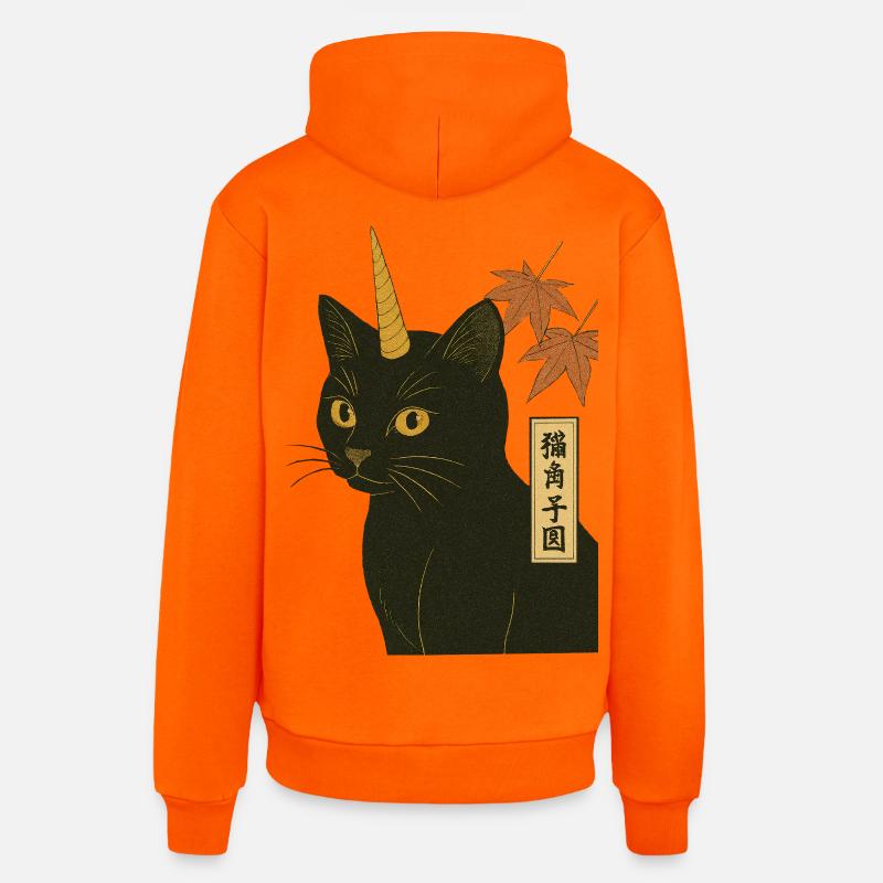 Estampe de chat-licorne - Sweat à capuche bio décontracté fabriqué en UE - SUNSET ORANGE