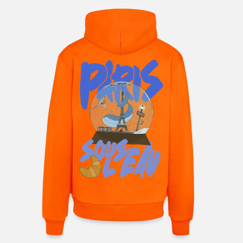 Paris Snowglobe Bleu - icône Eiffel - Sweat à capuche bio décontracté fabriqué en UE - SUNSET ORANGE