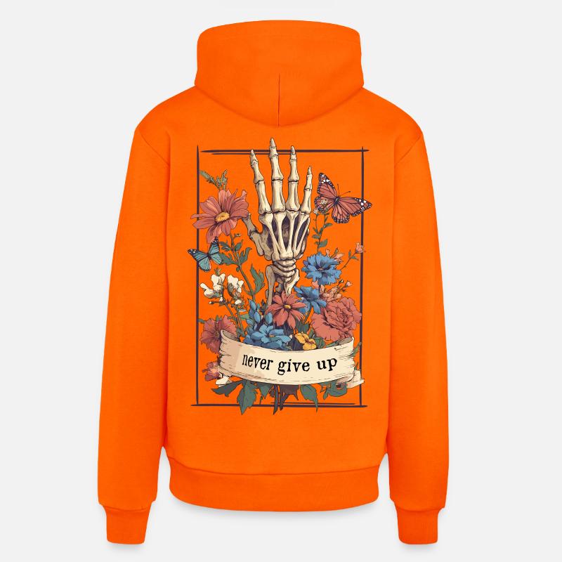 Squelette Fleurs Papillon - Sweat à capuche bio décontracté fabriqué en UE - SUNSET ORANGE