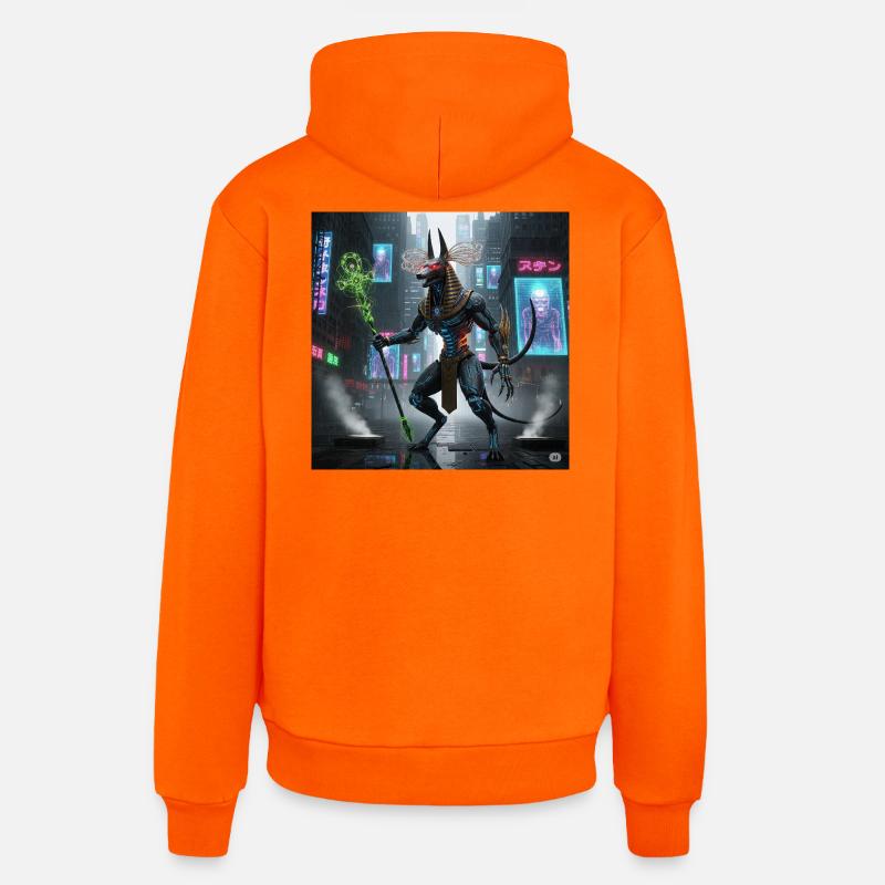 Anubis mécano en néon urbain - Sweat à capuche bio décontracté fabriqué en UE - SUNSET ORANGE