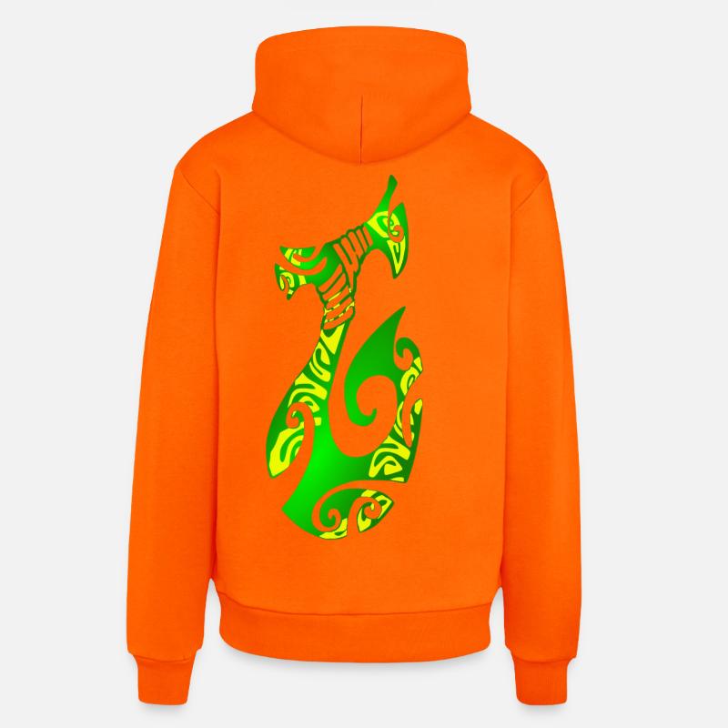 MATAU - Vert (hameçon polynésien) - Sweat à capuche bio décontracté fabriqué en UE - SUNSET ORANGE