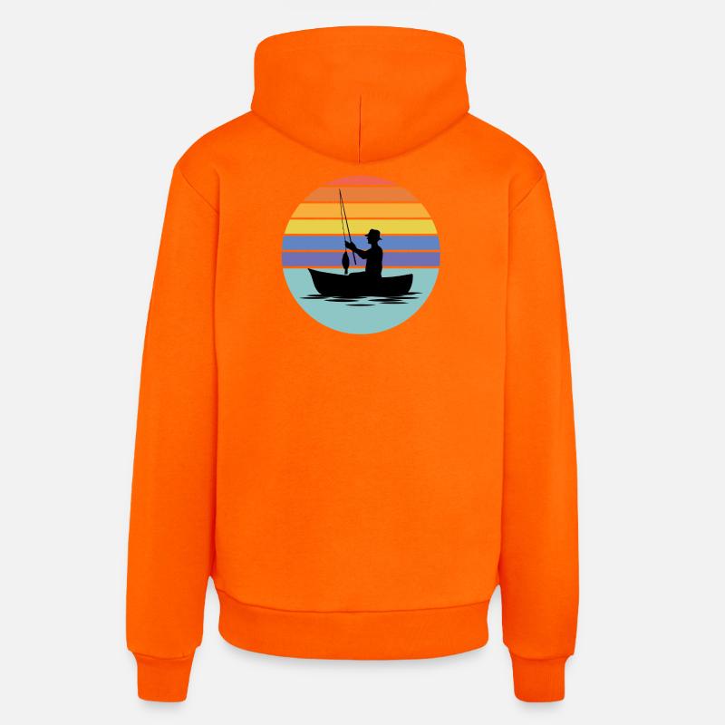 pêche, pêcheur, canne à pêche - Sweat à capuche bio décontracté fabriqué en UE - SUNSET ORANGE