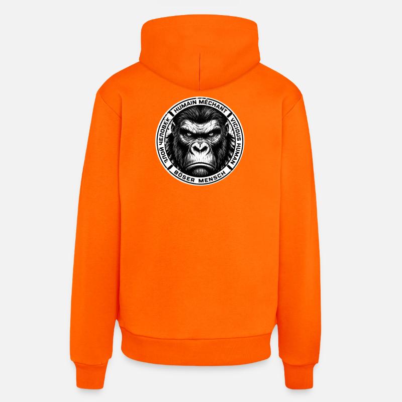 Gorille méchant badge noir - Sweat à capuche bio décontracté fabriqué en UE - SUNSET ORANGE