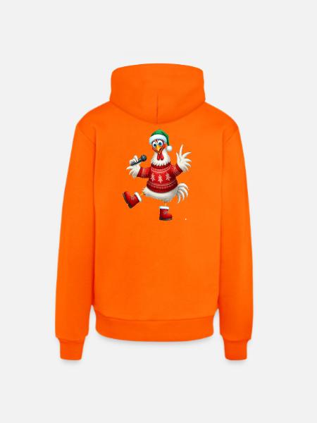 Holiday Singing Hen Sweater - Organic Relaxed Hoodie Made in EU - SUNSET ORANGE