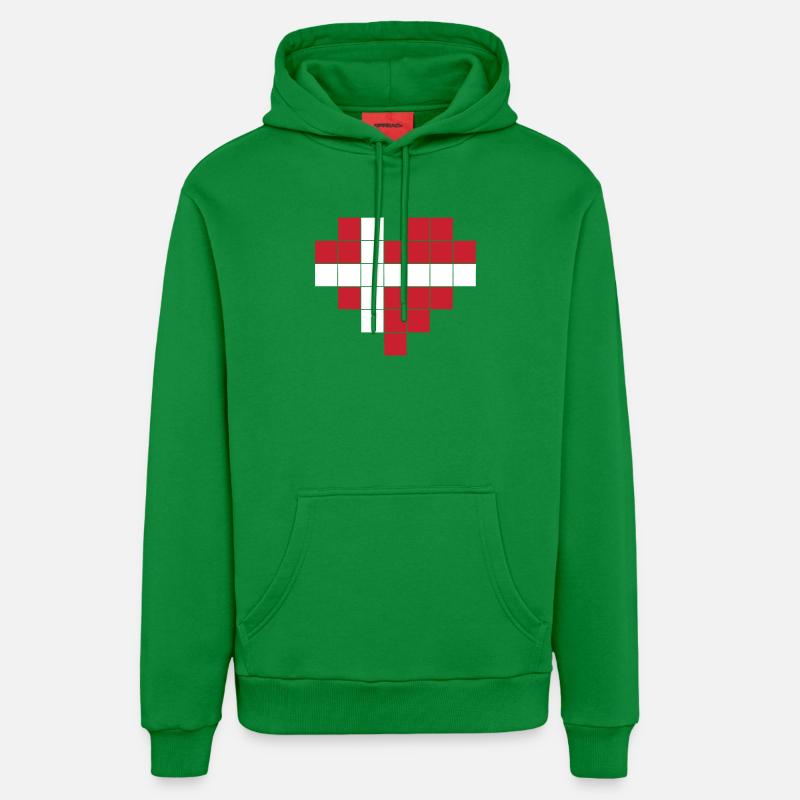 Pixel Heart Drapeau du Danemark - Sweat à capuche bio décontracté fabriqué en UE - City Green