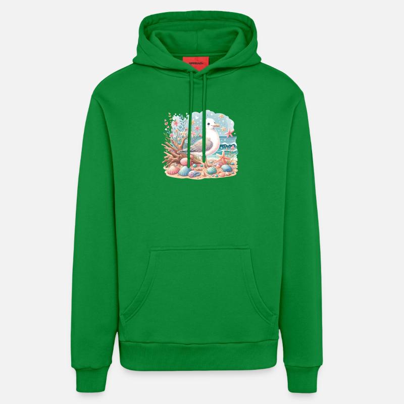 Seagull Beach Coquillages Côte Maritime - Sweat à capuche bio décontracté fabriqué en UE - City Green