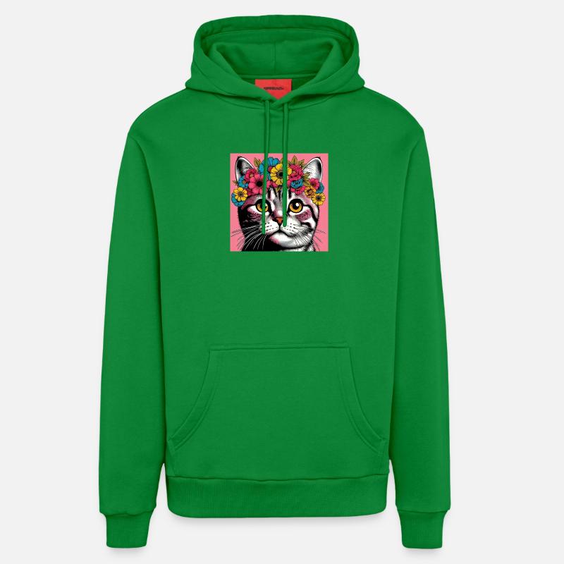 Chat avec des fleurs - Sweat à capuche bio décontracté fabriqué en UE - City Green