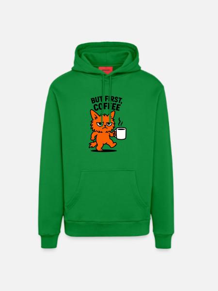 But first coffee cat - Organic Relaxed Hoodie Made in EU - City Green