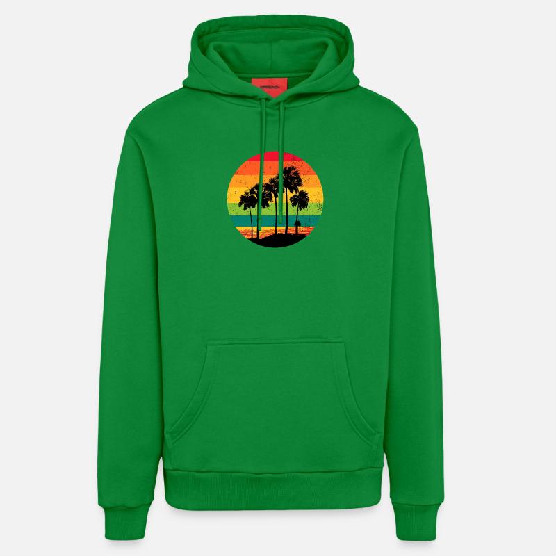 Palm Trees Beach Sunset Rétro - Sweat à capuche bio décontracté fabriqué en UE - City Green