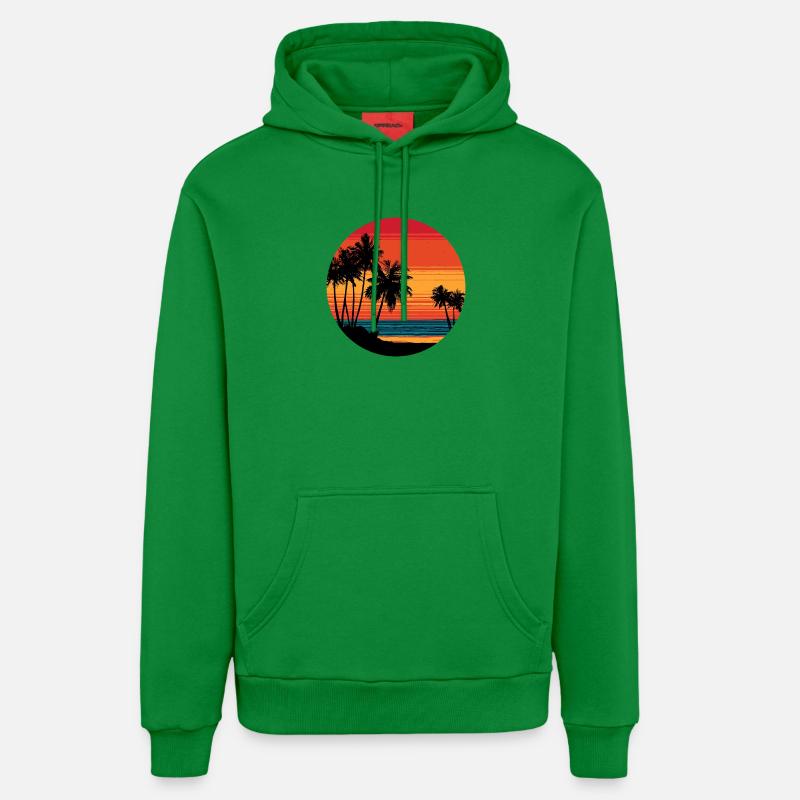 Palm Trees Beach Sunset Rétro - Sweat à capuche bio décontracté fabriqué en UE - City Green