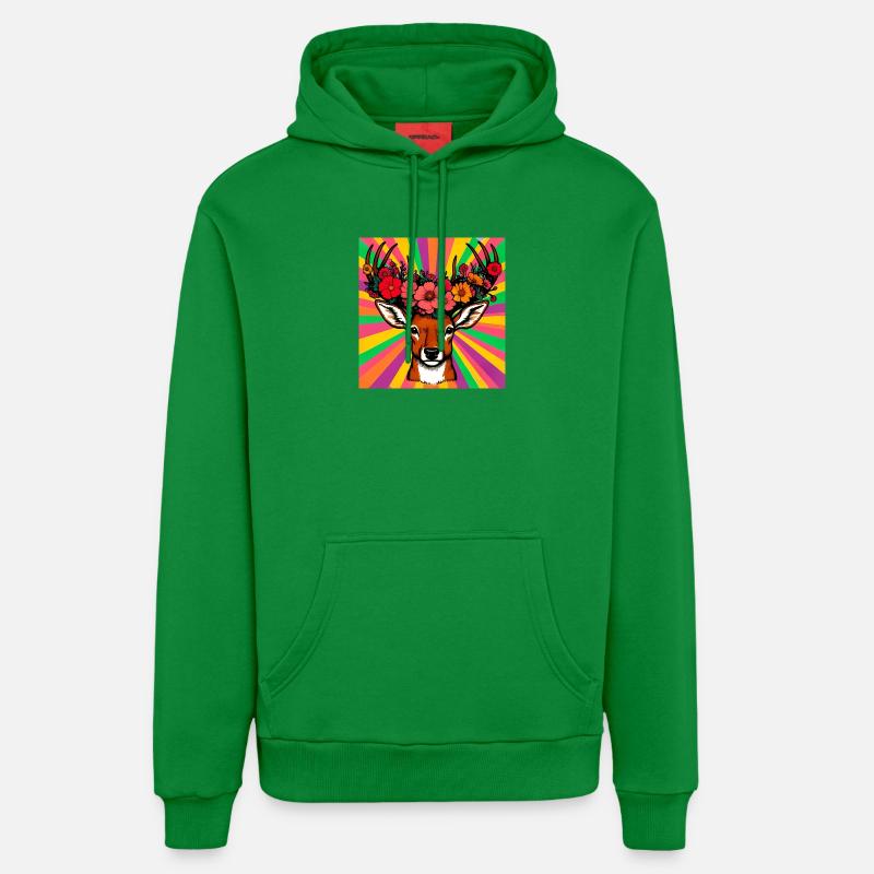 Cerf aux fleurs - Sweat à capuche bio décontracté fabriqué en UE - City Green