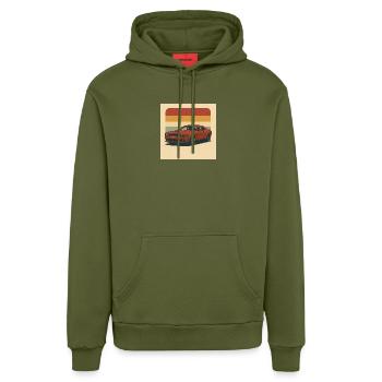 Roter Muscle Car Retro Design - Organic Relaxed Hoodie Made in EU - MOSS GREEN - Vorne
