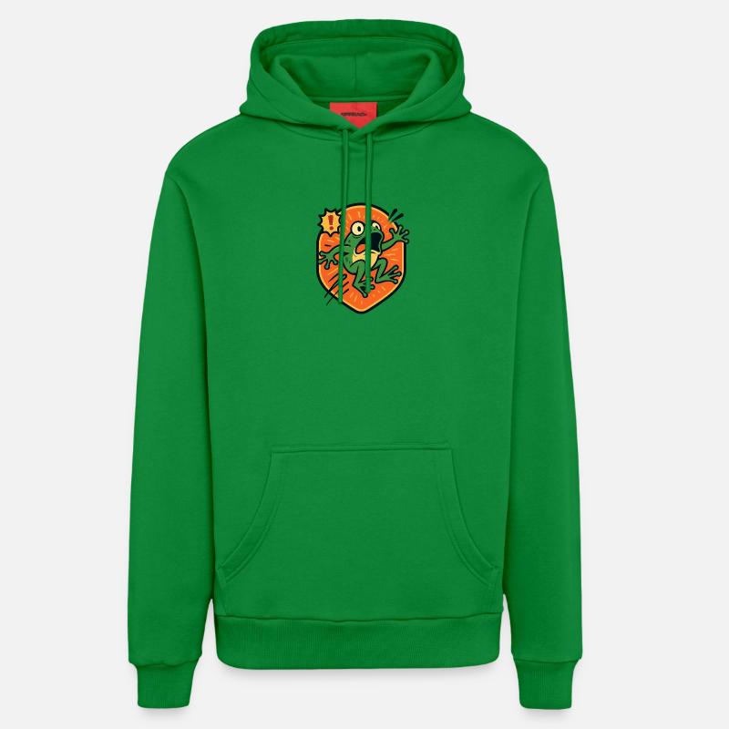 Panic Frog badge - Organic Relaxed Hoodie Made in EU - City Green