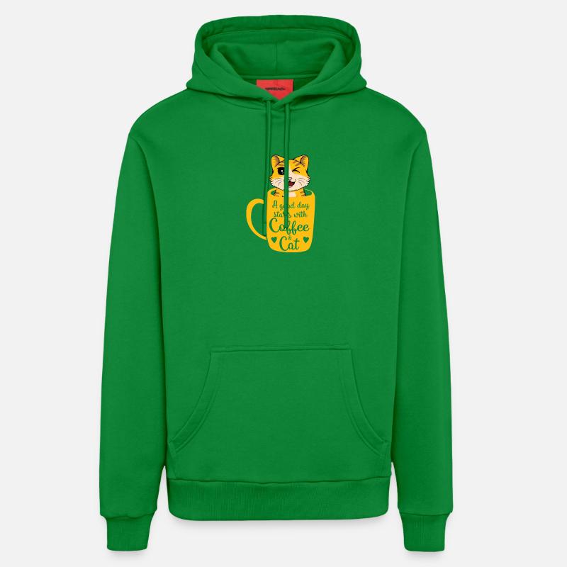 Bonjour café chat - Sweat à capuche bio décontracté fabriqué en UE - City Green