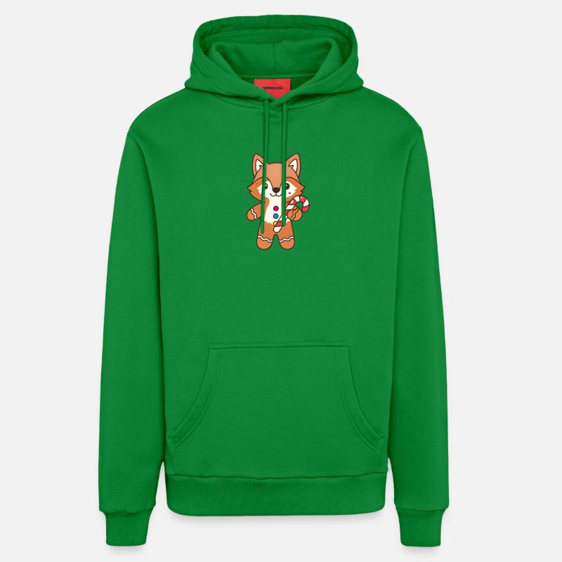 Cute Gingerbread Fox with Candy Cane - Organic Relaxed Hoodie Made in EU - City Green