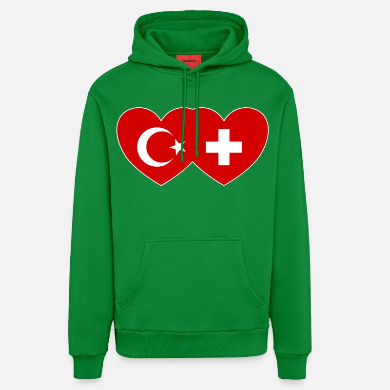 Turquie Suisse drapeau cœur uni - Sweat à capuche bio décontracté fabriqué en UE - City Green