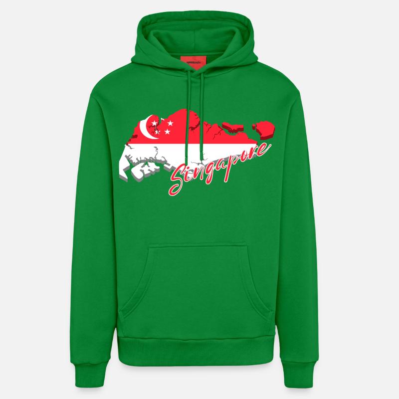 Carte de Singapour, drapeau de Singapour - Sweat à capuche bio décontracté fabriqué en UE - City Green