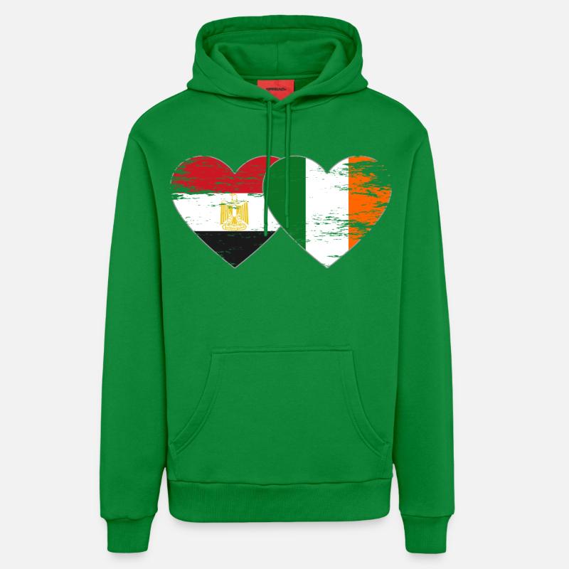 Egypte Irlande Drapeau Coeur Utilisé - Sweat à capuche bio décontracté fabriqué en UE - City Green