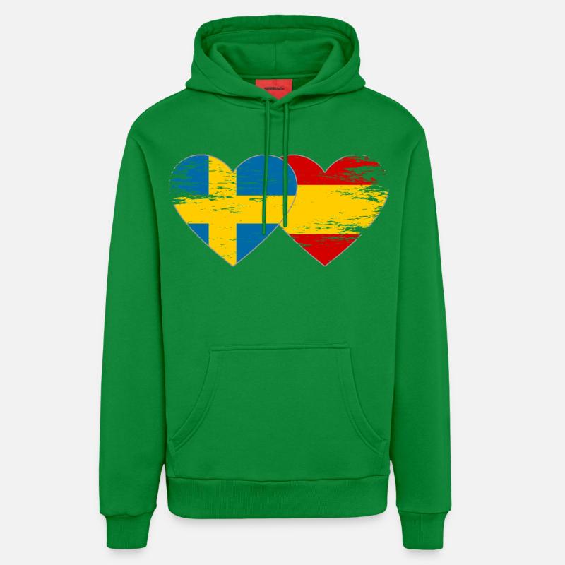 Suède Espagne Drapeau Coeur utilisé - Sweat à capuche bio décontracté fabriqué en UE - City Green