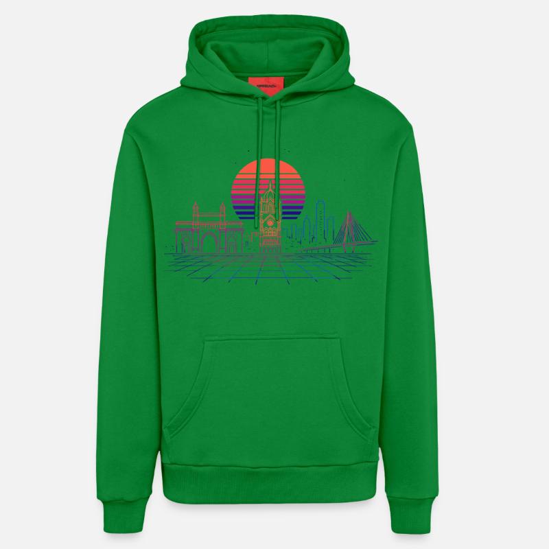 Neon Synthwave City Skyline - Mumbai - Sweat à capuche bio décontracté fabriqué en UE - City Green