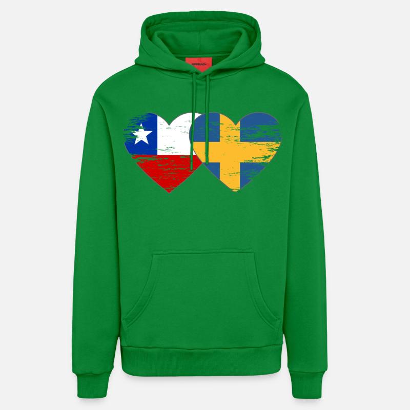 Cœur du drapeau chilien suédois utilisé - Sweat à capuche bio décontracté fabriqué en UE - City Green