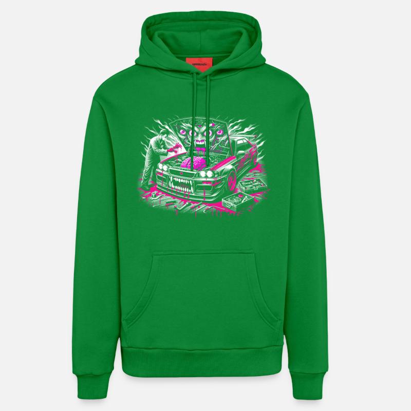 Neon Monster Car Graffiti Design - Sweat à capuche bio décontracté fabriqué en UE - City Green