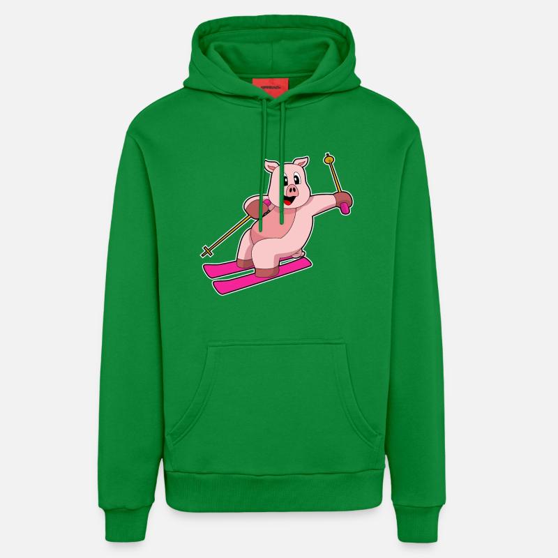 Pig Skier Ski - Sweat à capuche bio décontracté fabriqué en UE - City Green