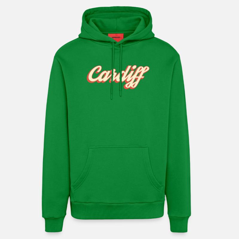Logo rétro Script de Cardiff - Sweat à capuche bio décontracté fabriqué en UE - City Green