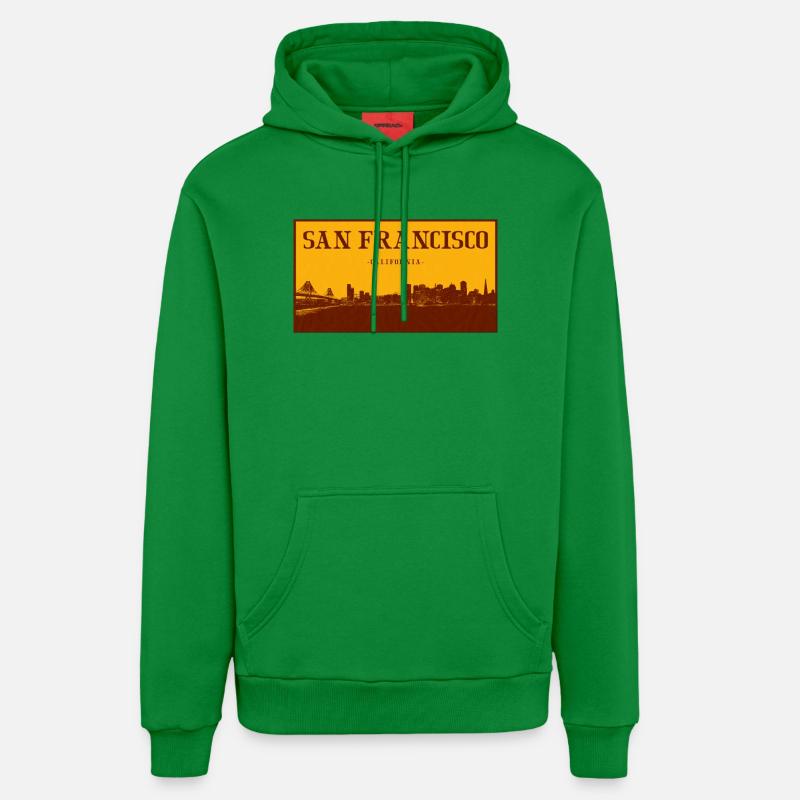 Rétro Skyline de San Francisco - Sweat à capuche bio décontracté fabriqué en UE - City Green