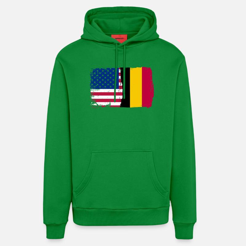 Grunge US Belgique Drapeau Split - Sweat à capuche bio décontracté fabriqué en UE - City Green