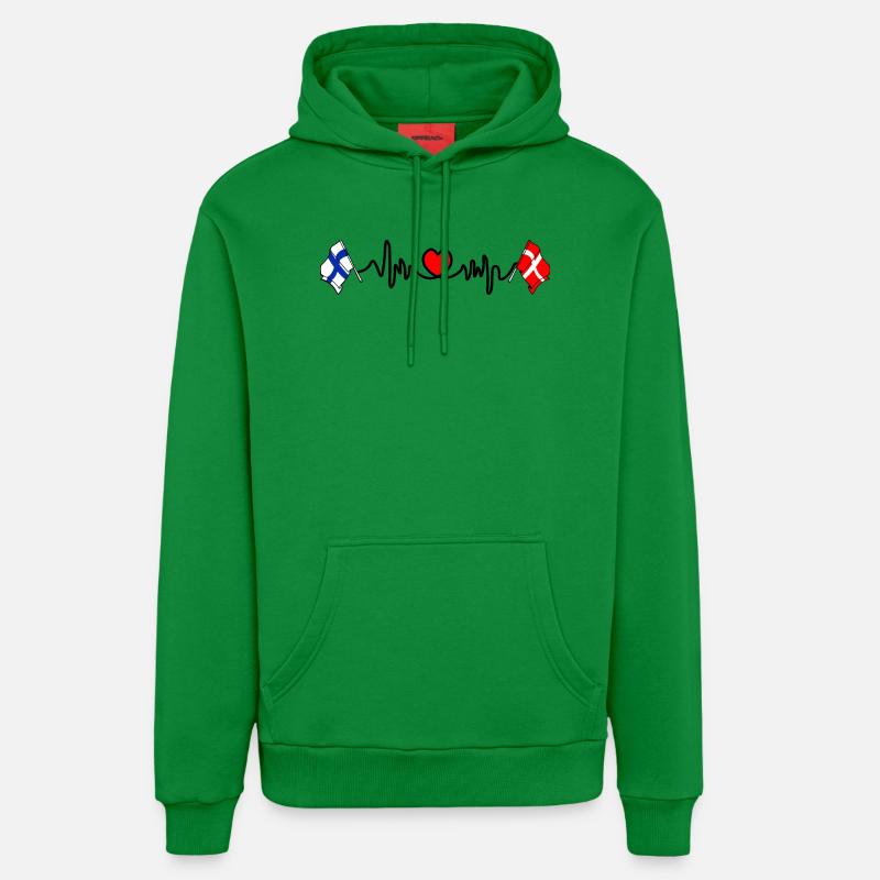 Cardio heart Drapeau Finlande, drapeau Danemark - Sweat à capuche bio décontracté fabriqué en UE - City Green