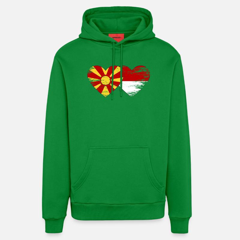 Macédoine Indonésie drapeau coeur utilisé - Sweat à capuche bio décontracté fabriqué en UE - City Green