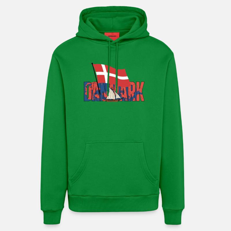 Drapeau et voilier du Danmark - Sweat à capuche bio décontracté fabriqué en UE - City Green