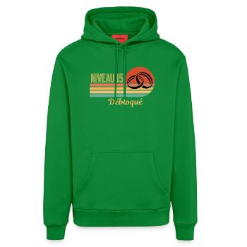 Level 15 Freigeschaltetes Retro-Grafikdesign - Organic Relaxed Hoodie Made in EU - City Green - Vorne
