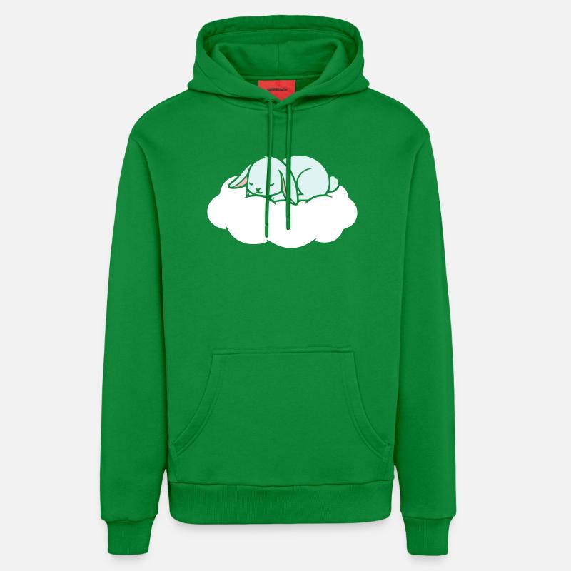 Sleeping Rabbit on Cloud Dream - Organic Relaxed Hoodie Made in EU - City Green