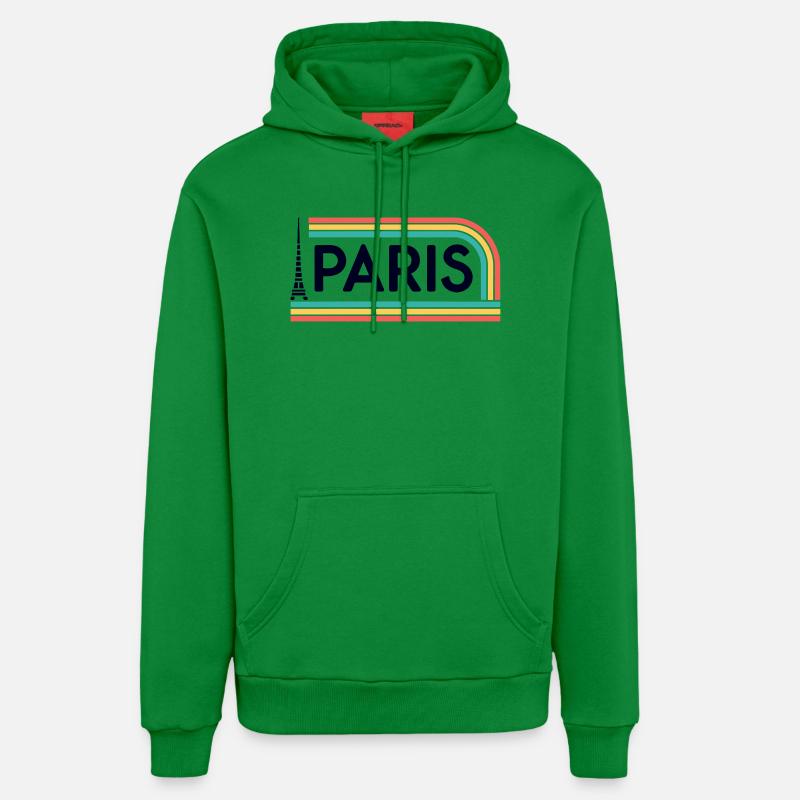 Paris Arc-en-ciel Rétro - Sweat à capuche bio décontracté fabriqué en UE - City Green