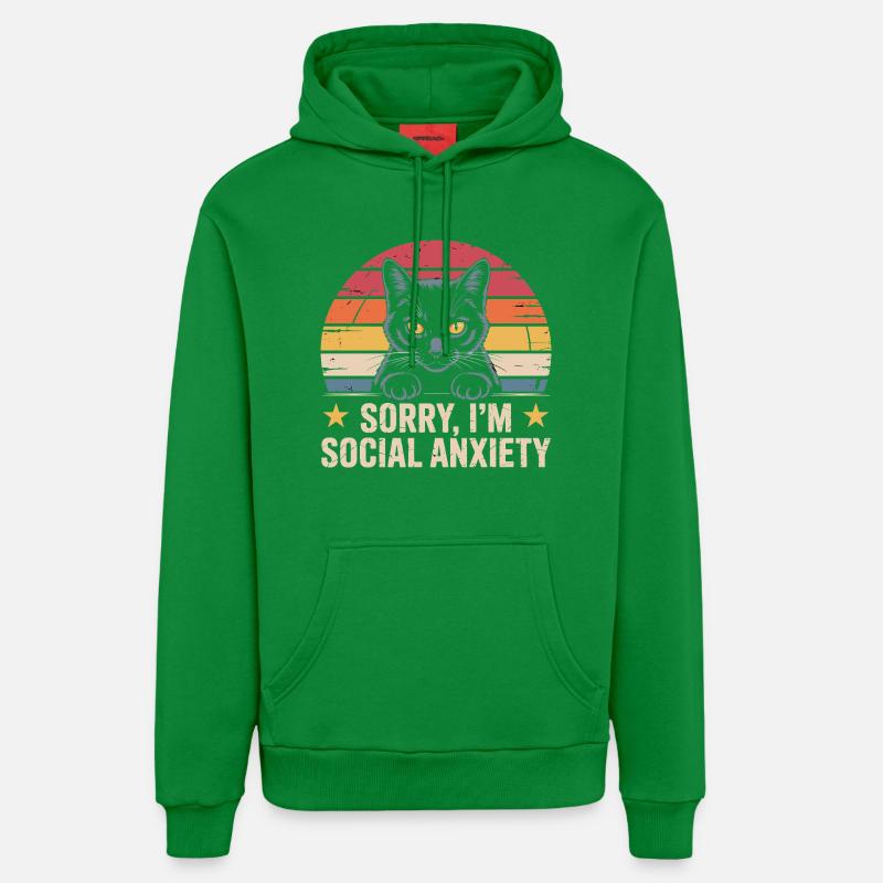 Anxiété sociale du chat noir rétro - Sweat à capuche bio décontracté fabriqué en UE - City Green