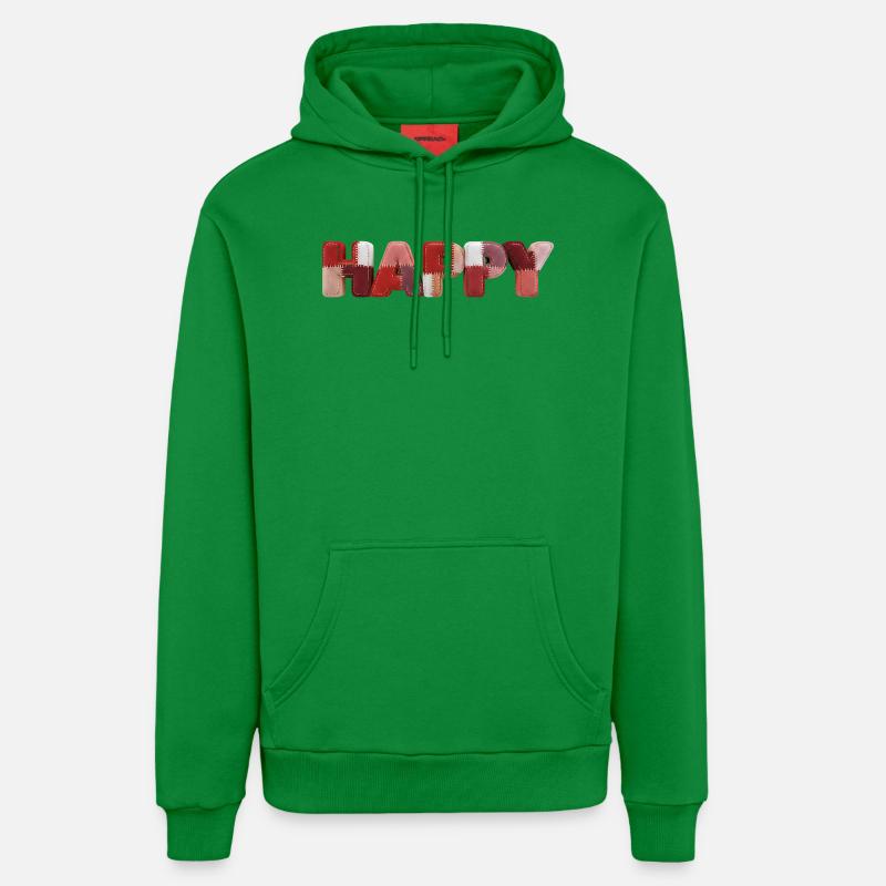 Happy Patchwork Design Stoffflicken Look - Organic Relaxed Hoodie Made in EU - City Green