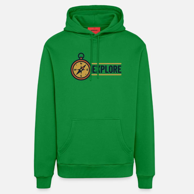 Explore Compass Discover Text - Organic Relaxed Hoodie Made in EU - City Green