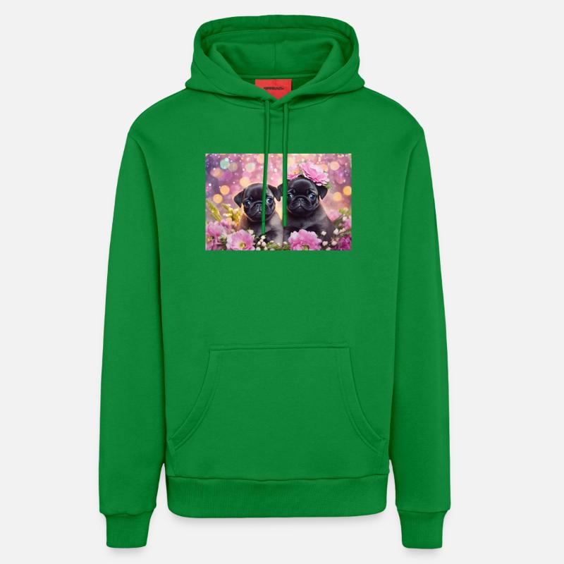 Petits chiens avec couronne de fleurs - Sweat à capuche bio décontracté fabriqué en UE - City Green
