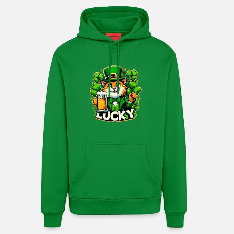 Saint-Patrick Leprechaun Cat Happy - Sweat à capuche bio décontracté fabriqué en UE - City Green