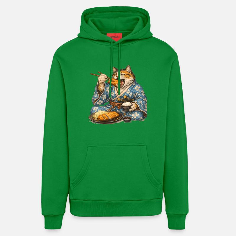 Chat samouraï Tonkatsu Cuisine japonaise Ukiyo-e - Sweat à capuche bio décontracté fabriqué en UE - City Green