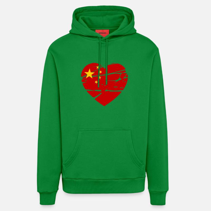 Cœur du drapeau chinois - Sweat à capuche bio décontracté fabriqué en UE - City Green