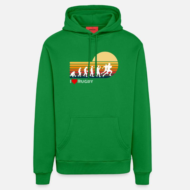 Rugby Retro Evolution Sunset - Organic Relaxed Hoodie Made in EU - City Green