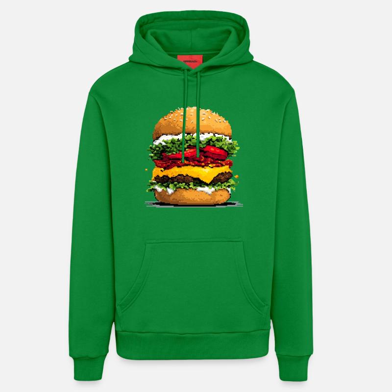 Pixel hamburger Pixel Art rétro - Sweat à capuche bio décontracté fabriqué en UE - City Green