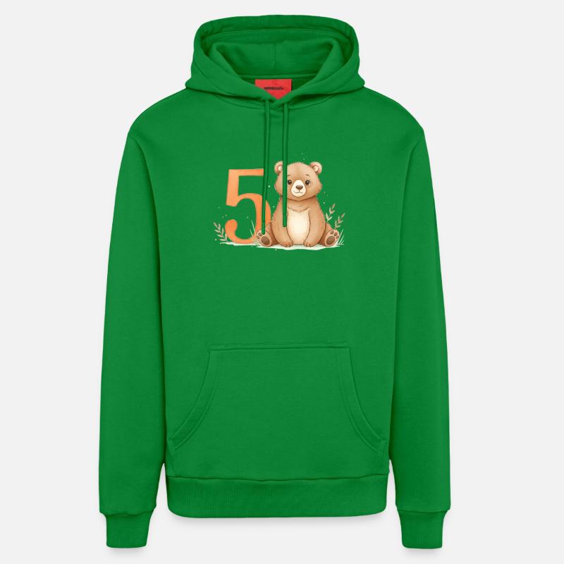 Petit Ours avec le Numéro Cinq - Sweat à capuche bio décontracté fabriqué en UE - City Green