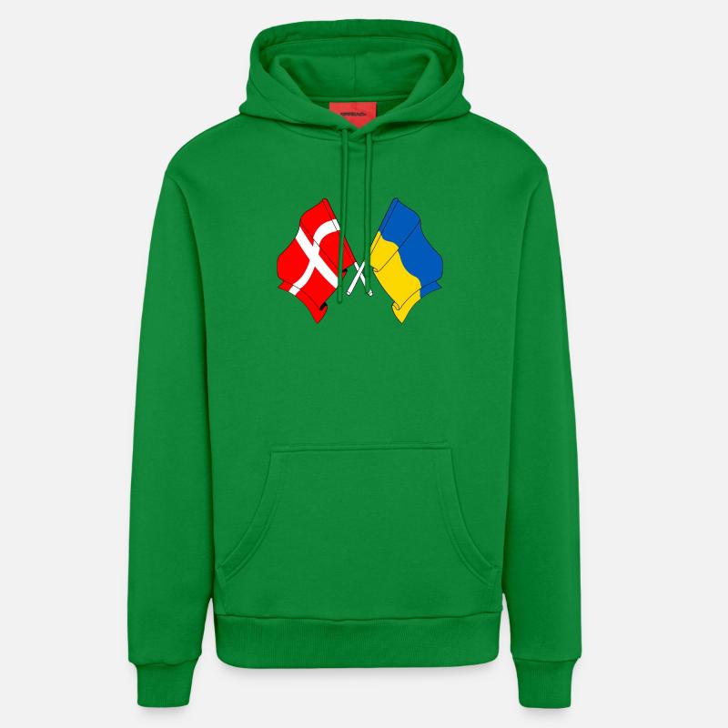 Drapeau Danemark, drapeau Ukraine - Sweat à capuche bio décontracté fabriqué en UE - City Green