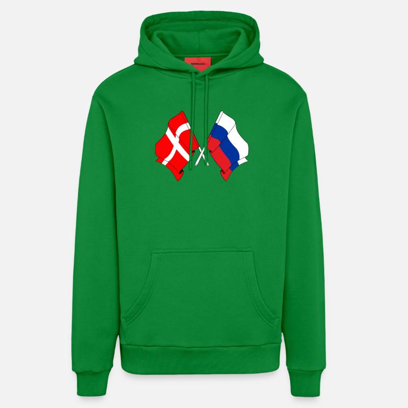 Drapeau Danemark, drapeau Russie - Sweat à capuche bio décontracté fabriqué en UE - City Green