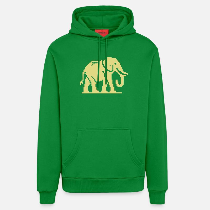 Pixel Elephant Jaune Rétro - Sweat à capuche bio décontracté fabriqué en UE - City Green