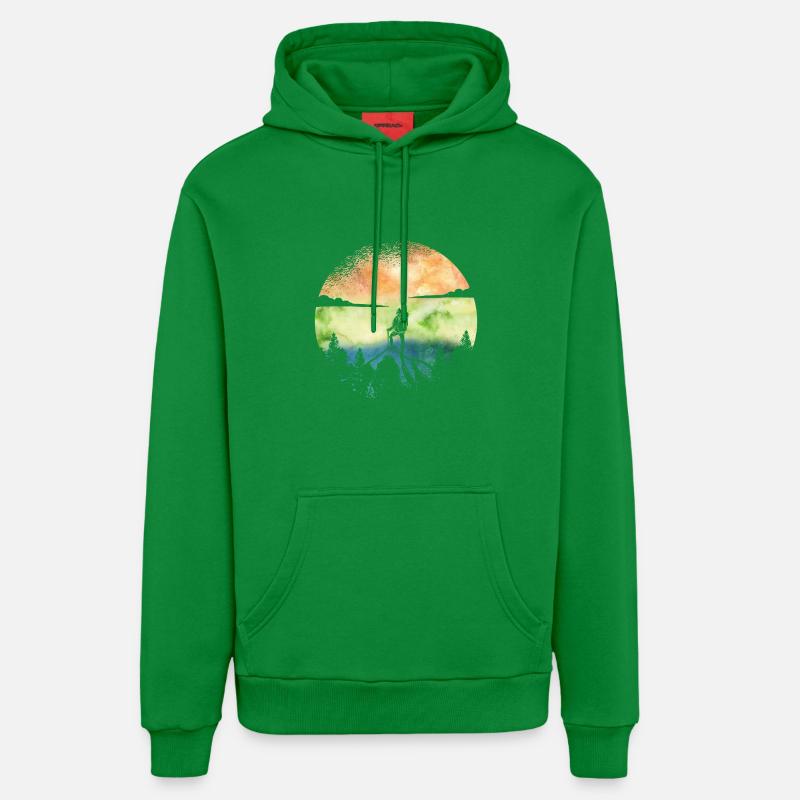 Wanderlust Hiker – Aventure aquarelle - Sweat à capuche bio décontracté fabriqué en UE - City Green